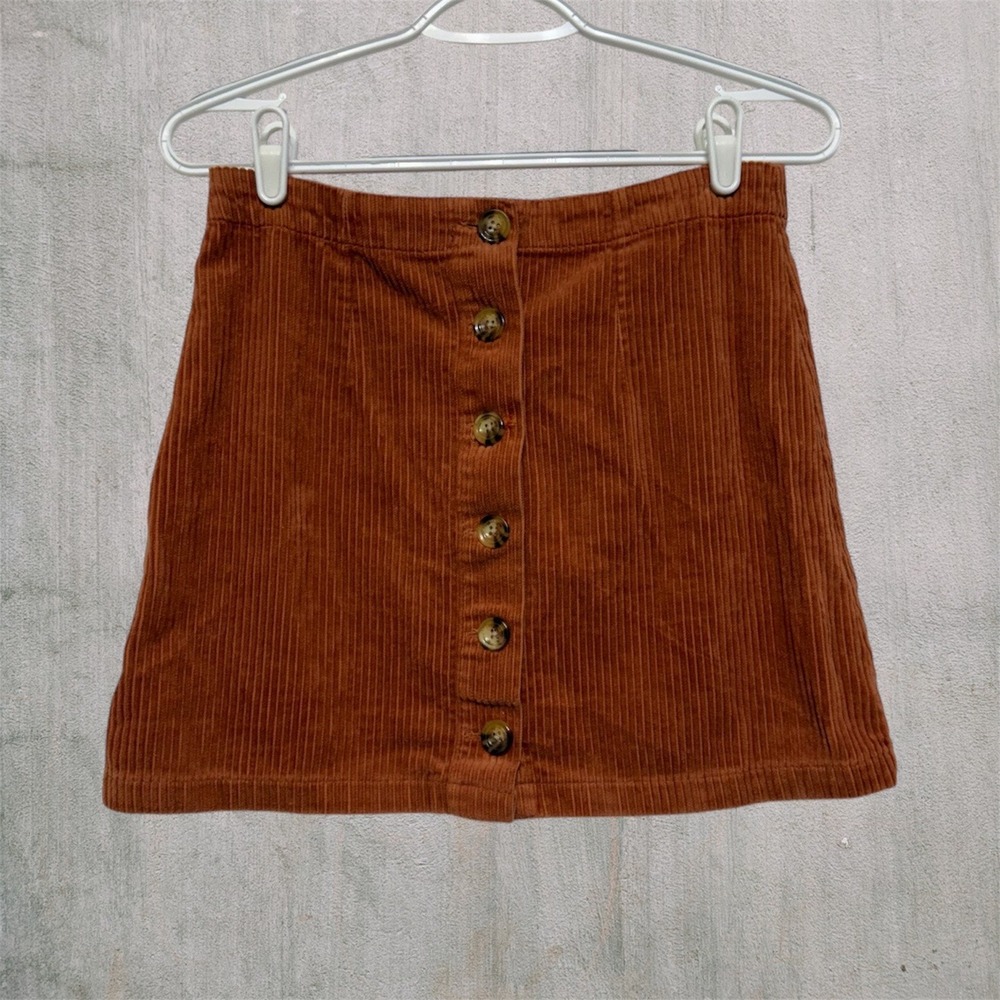 Forever 21 Corduroy Burnt Orange Grunge M Skirt Punk Versatile Preppy Buttons